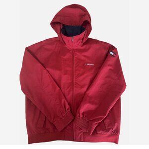 TOMMY HILFIGER Mens XXL Red Windbreaker Jacket with Hidden Hood 2XL